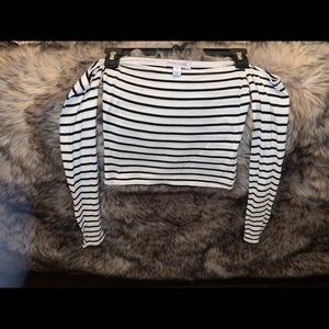 Black/white striped off the shoulder boutique top